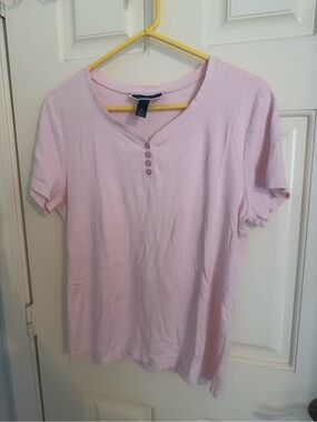 Karen Scott Light Pink Short Sleeve Henley Tee